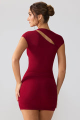 Aurelia-Mesh Cap Sleeve Cut Out Mini Dress in Ruby