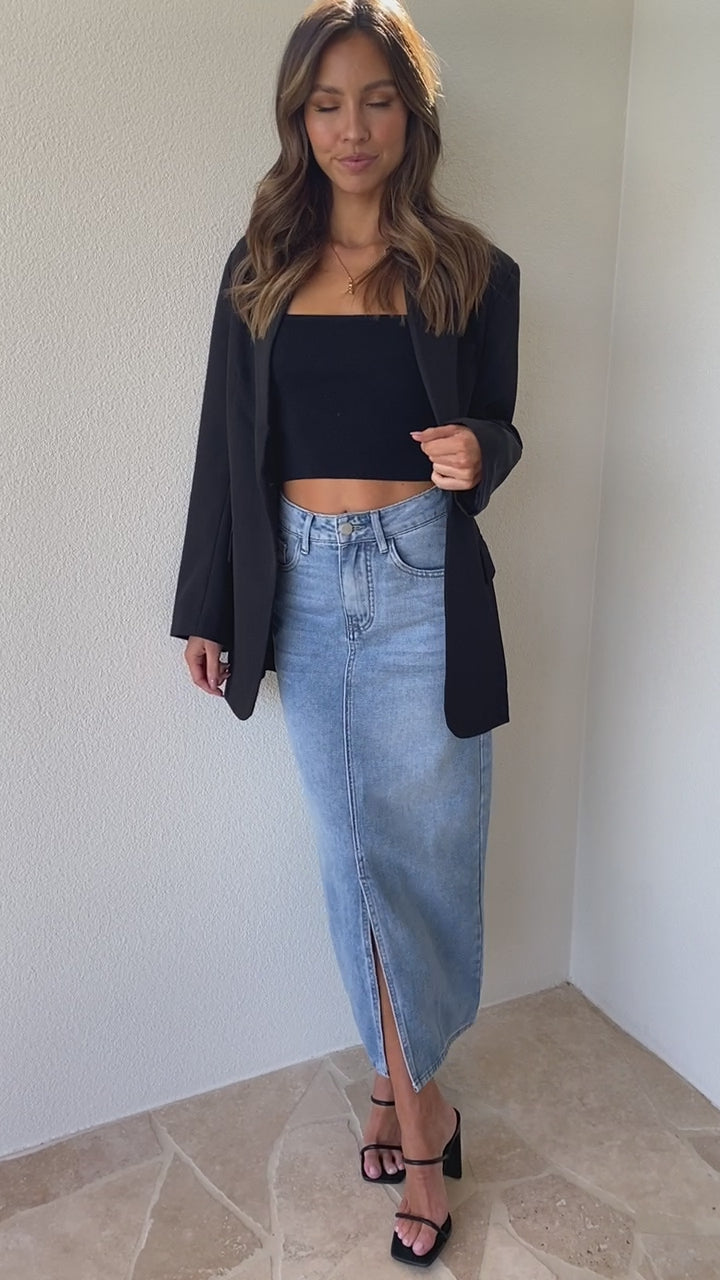 Mandie Midi Skirt - Blue Denim