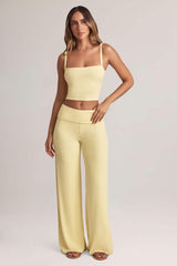 Melida-Modal Foldover Wide-Leg Trousers in Lemon Sherbet
