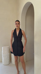 Trixie Button Down Mini Dress - Black