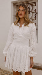 Brittney Long Sleeve Mini Dress - White
