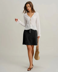 Black Suede Straight Slit Mini Skirt