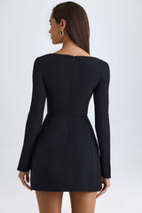 Taesha-Square-Neck Structured Tulip Mini Dress in Black