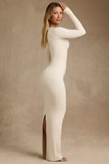 Ginette-Modal Contrast-Trim Maxi Dress in Ivory