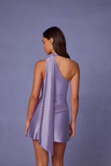 Kiraz-Asymmetric Scarf-Detail Mini Dress in Lilac