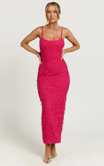Lilibeth Midi Dress - Strappy Frill Detail Slip Dress in Pink
