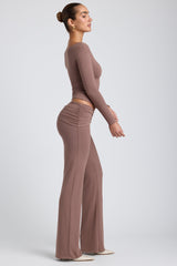 Katya-Mid-Rise Straight-Leg Trousers in Taupe