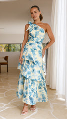 Odilie One Shoulder Maxi Dress - Yellow/Blue Floral