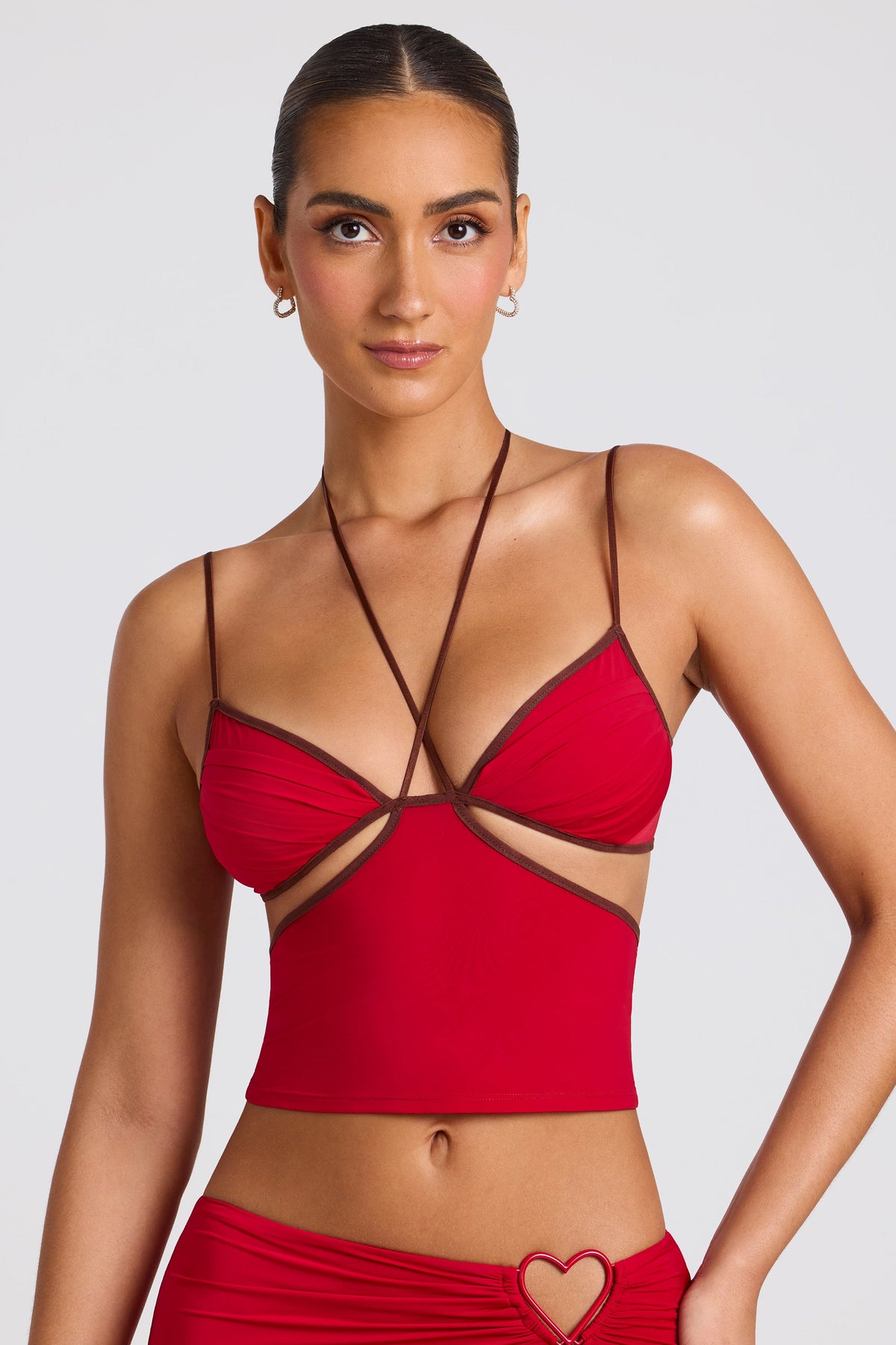 Rocio-Contrast Binding Cami Top in Fire Red