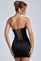 Adelaide-Lace-Up Corset Mini Dress in Black