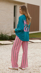 Matcha Long Sleeve Top and Pants Set - Teal / Pink