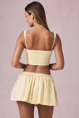 Maira-Ruched Drawstring Mini Skirt in Lemon Yellow Stripe