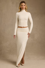 Nadina-Modal Asymmetric-Waist Maxi Skirt in Ivory