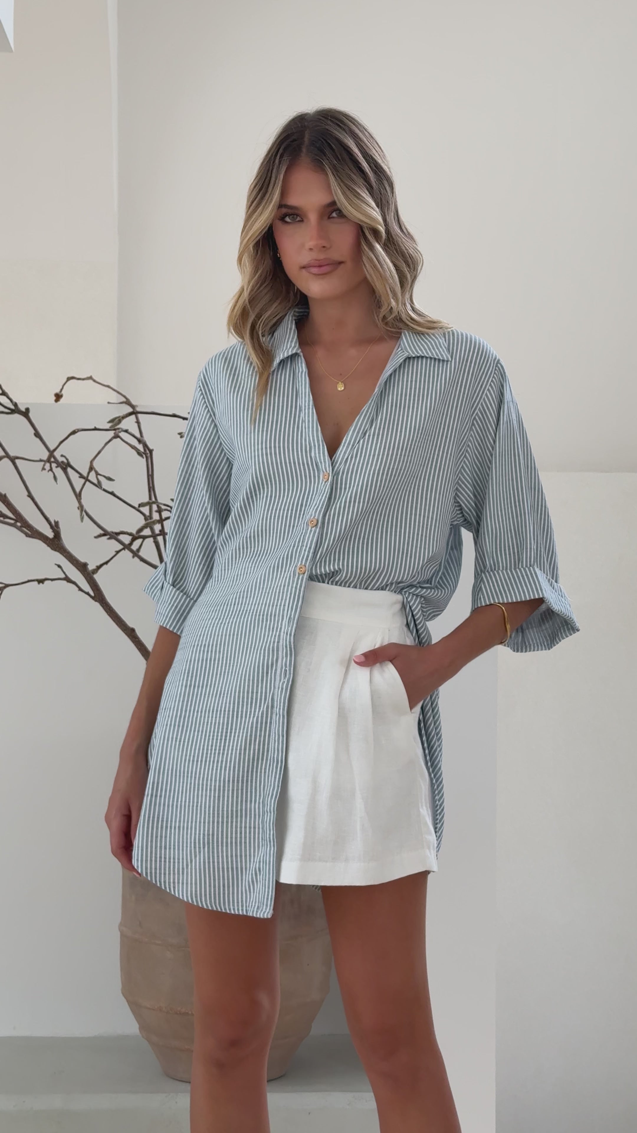 Lucia Shirt - White/Light Blue Stripe