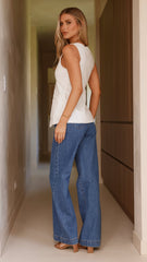 Bailey Button Up Vest - White Denim