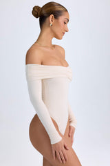 Ceyln-Modal Off-Shoulder Ruched Bodysuit in Ivory