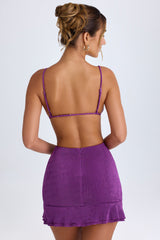Cerai-Ruffle-Trim Cut-Out Mini Dress in Grape