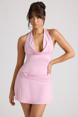 Lorena-Heart Detail Cowl Neck Mini Dress in Soft Pink