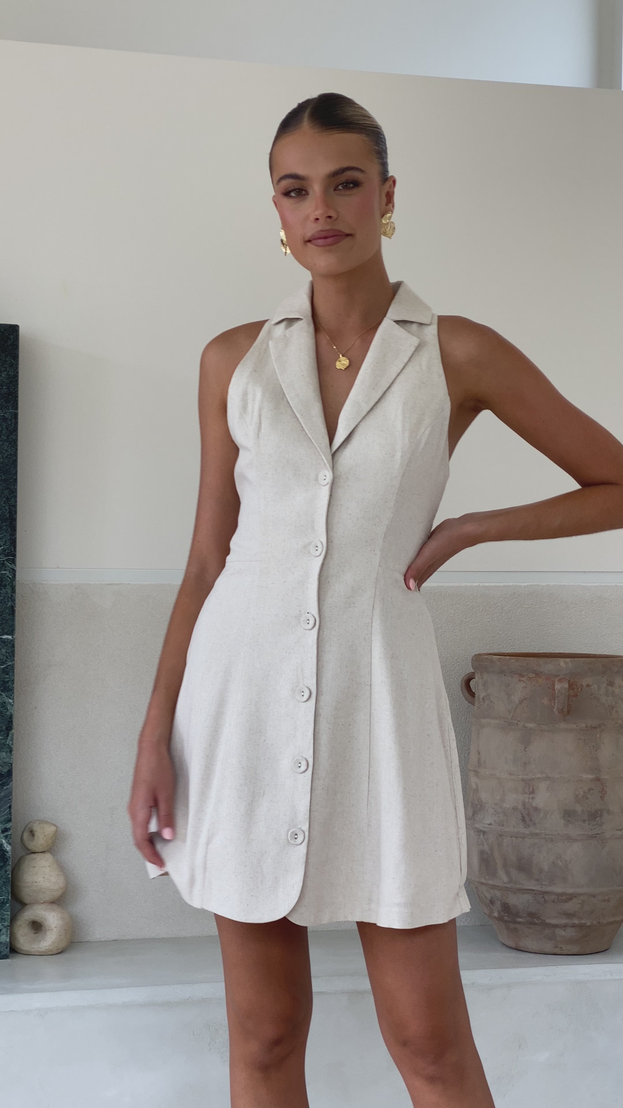 Trixie Button Down Mini Dress - Oat