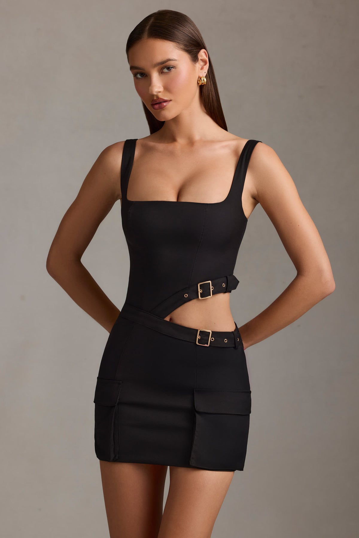 Acadia-Belted Cut-Out Mini Dress in Black