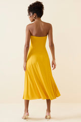 Joely-Slinky Jersey Strapless A-Line Midaxi Dress in Golden Yellow
