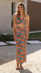 Nova Maxi Skirt - Orange Print
