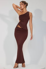 Rowan-Slinky Jersey Asymmetric Waist Maxi Skirt in Espresso
