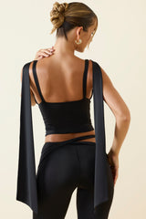 Sarai-Plunge-Neck Draped Top in Black