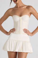 Melvina-Ruched Lace-Up Strapless Corset Top in Ivory