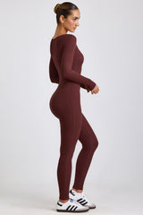 Iris-Petite Ribbed Modal Long Sleeve Jumpsuit in Espresso