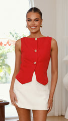 Alexis Button Up Vest - Red