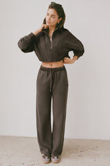 Mid-Rise Wide-Leg Joggers in Brown
