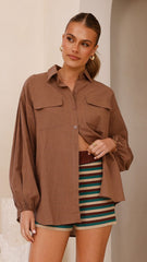 Bianca Oversized Button Up Shirt - Brown
