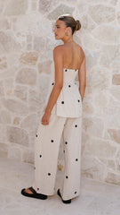 Kailani Strapless Top and Pants Set - Oatmeal / Black Polka Dot