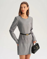 Grey A-Line Long Sleeve Mini Dress
