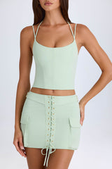 Mali-Lace-Up Micro Mini Skirt in Green