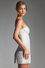 Crystella-Embellished Corset Mini Dress in White