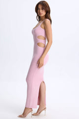 Sena-Plunge Cut-Out Maxi Dress in Blush Pink
