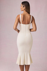 Valentina-Layered Bra-Detail Fishtail Midaxi Dress in Ivory