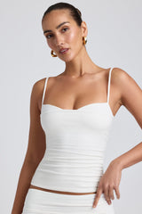 Esme-Modal Ruched Layered Tank Top in White