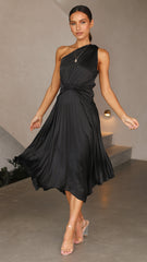 Cali One Shoulder Midi Dress - Black