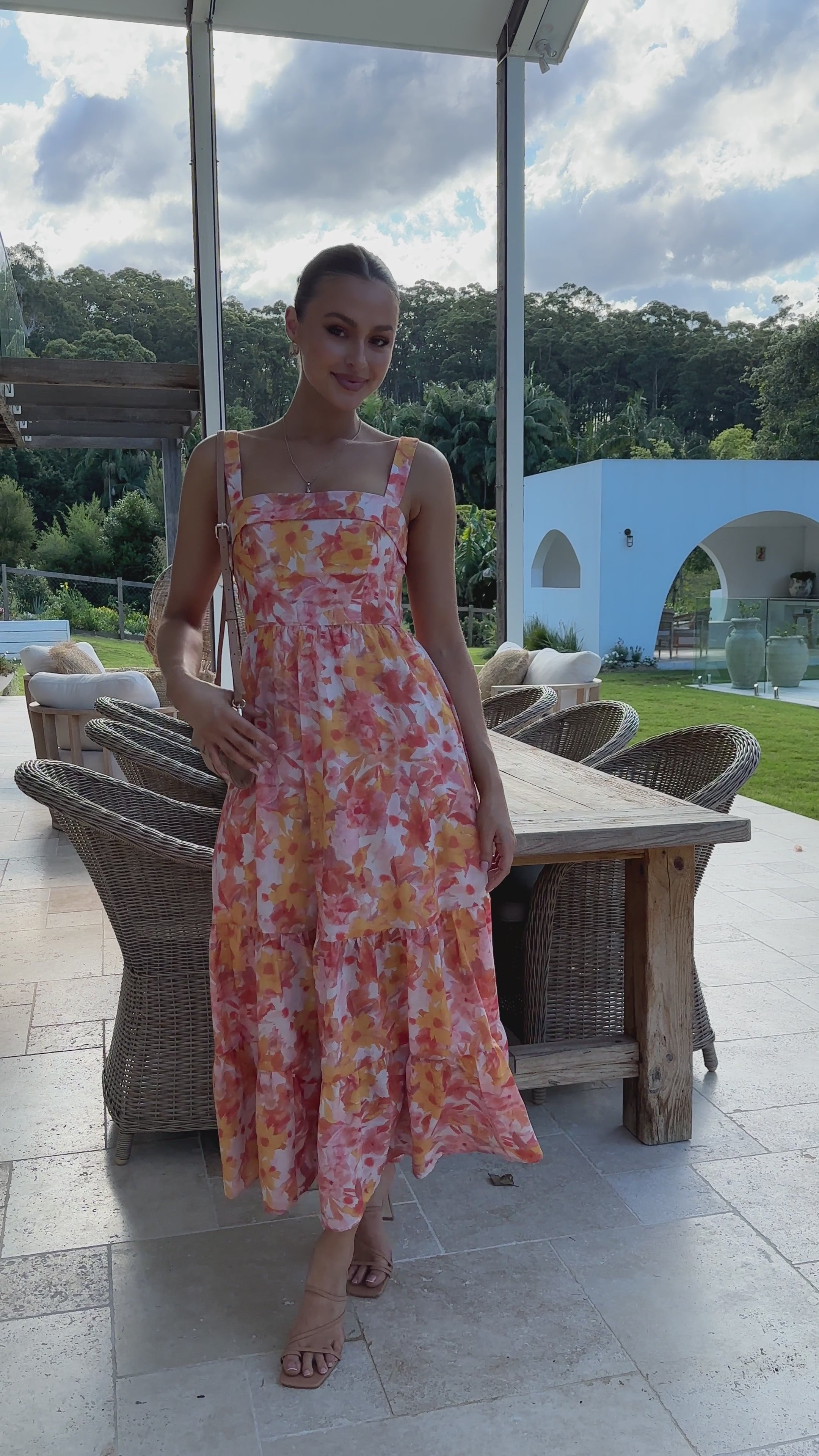 Bairbre Maxi Dress - Orange/Red Floral