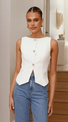 Alexis Button Up Vest - White
