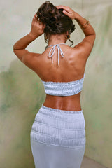 Lova-Shirred Halter Neck Crop Top in Sky Grey