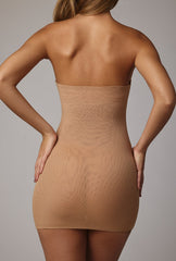 Intimates-Soft Mesh Mini Slip Dress in Almond