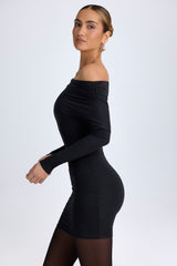 Elsa-Modal Off-Shoulder Ruched Mini Dress in Black