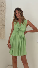 Launa Tie Front Mini Dress - Matcha Green