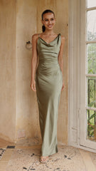 Iris Asymmetrical Maxi Dress - Olive