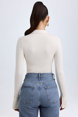 Yanna-Modal Plunge V-Neck Bodysuit in Ivory