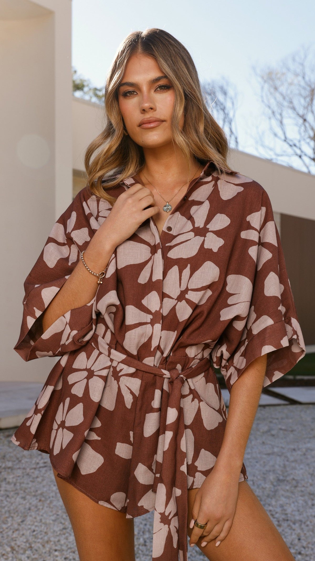 Bailin Playsuit - Brown Daylillies